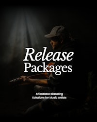 a man playing a guitar with the words release packages