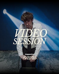 a man sitting on a chair with the words video session